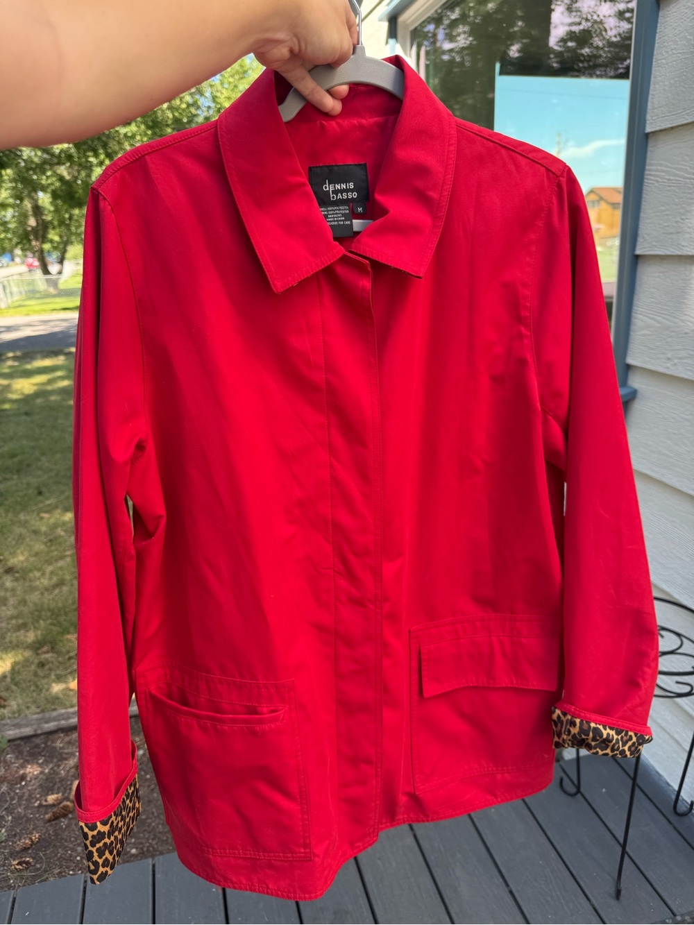 dennis basso Red Utility Jacket with Leopard Cuff